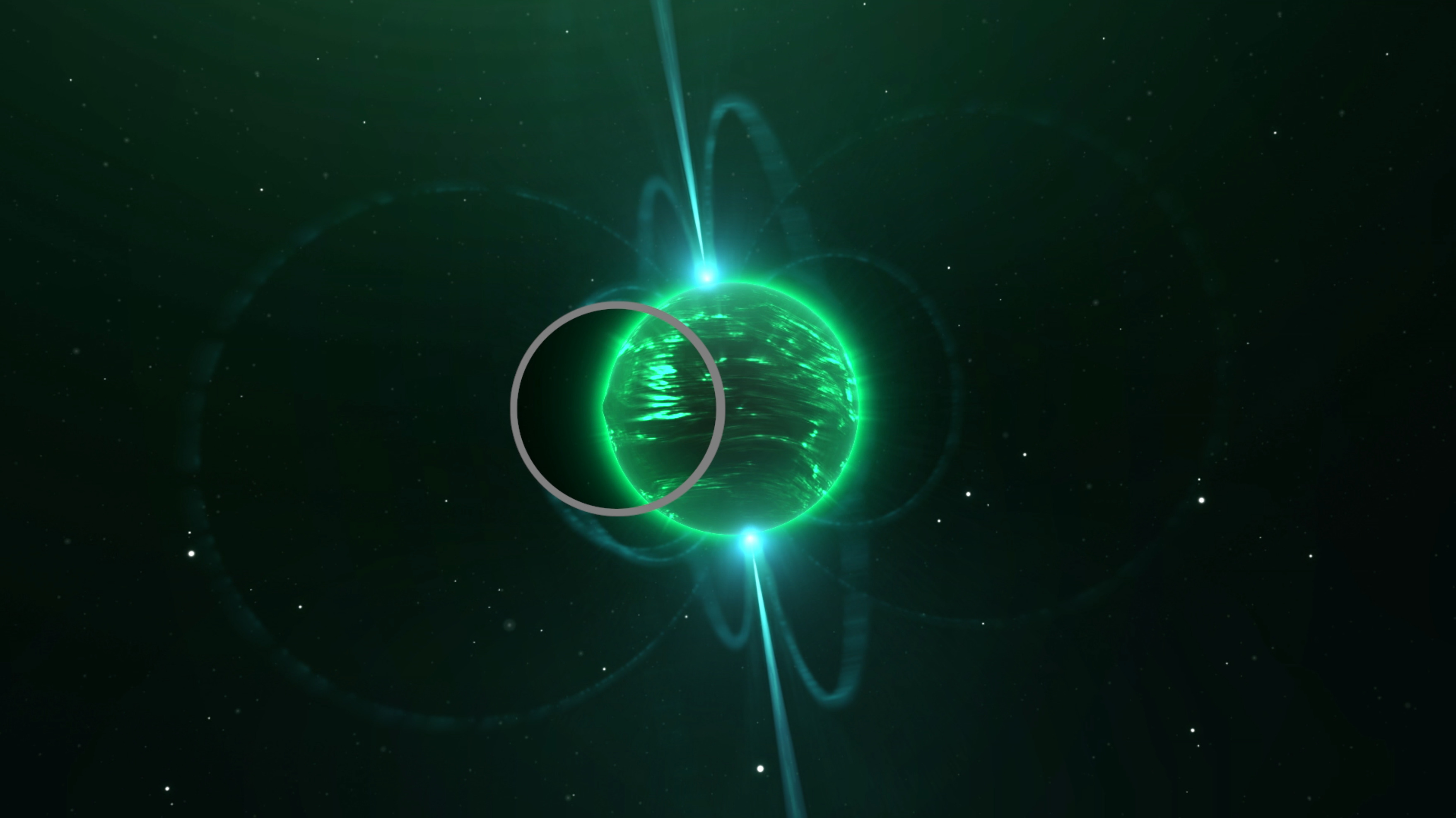 Artist's impression of a deformed neutron star featuring a tiny bump on its equator. Credit: M.A. Papa/MPI for Gravitational Physics/Milde Marketing